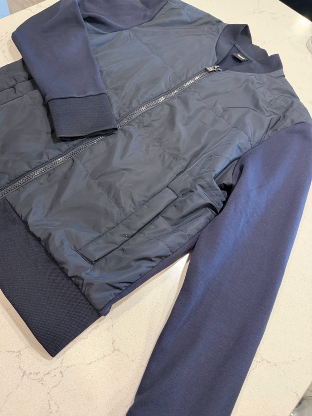 Men's Navy Quilted Bomber Jacket
